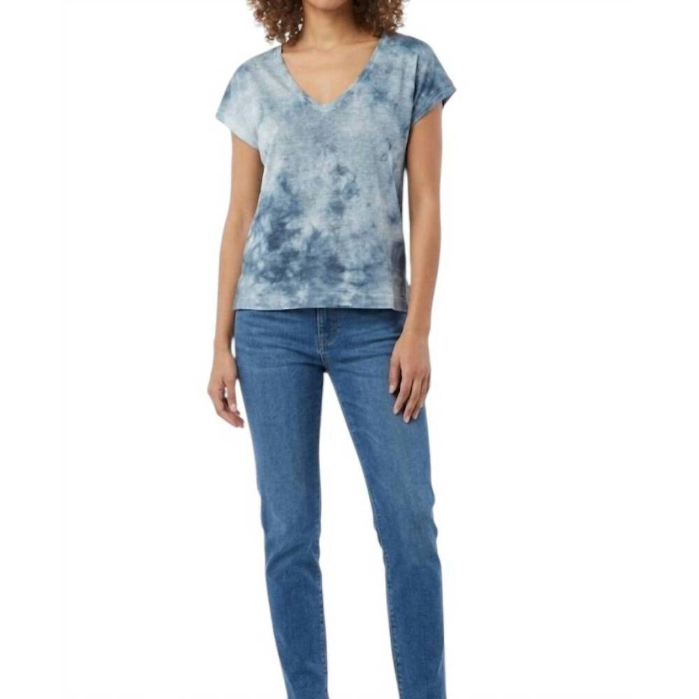 NEW AVANT TOI hand painted linen v neck tee with shade effect in water
